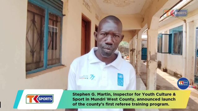 Stephen G. Martin - Inspector of Culture, Youth & Sports in Mundri West County speaking during the launch of Referees' Training