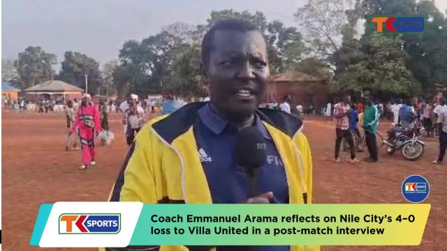 Coach Emmanuel Arama reacts to his side's 4-0 defeat to Villa United | Yambio First Division League 2025-26