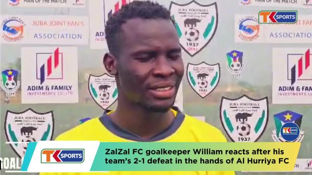 Zalzal FC goalkeeper William reacts to the 2-1 defeat to Al-Hurria FC on Friday late afternoon | Juba FA League Match Week 22